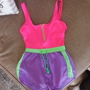 Women's Vintage 80's Baithing Suit  Colorful  One Piece